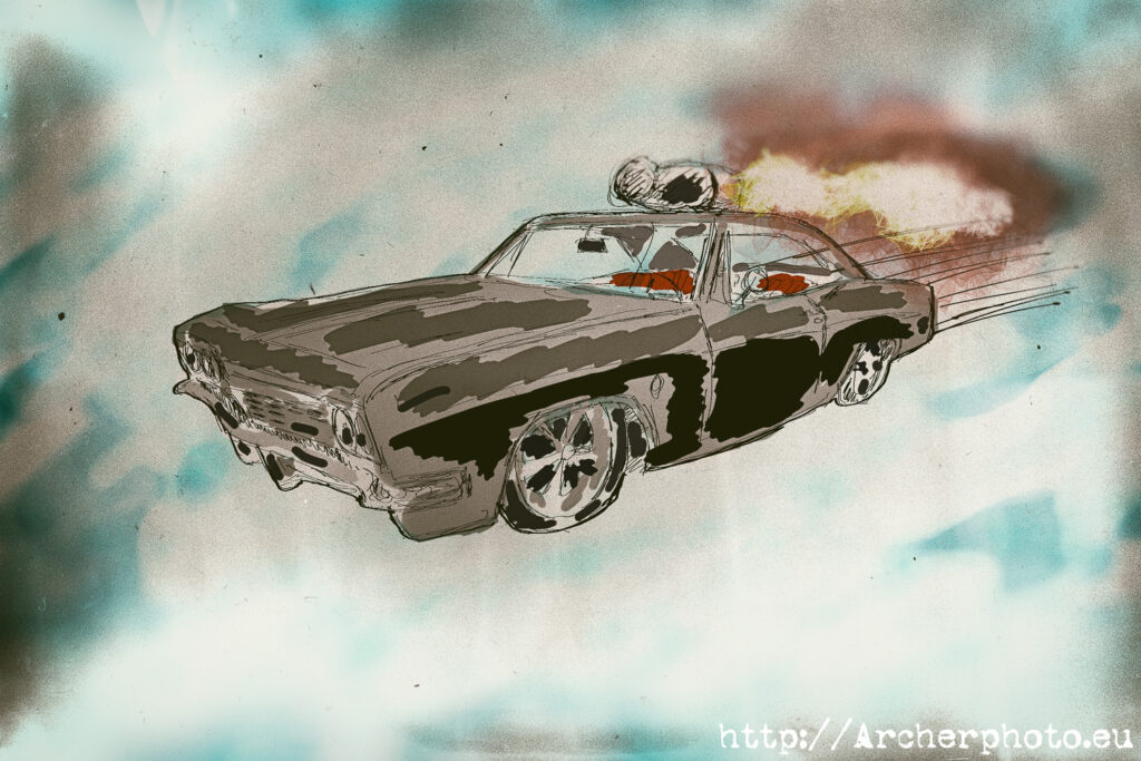 JATO, Chevrolet y evolución, ilustración de Chevrolet Impala volando, leyenda urbana, leyendas urbanas
